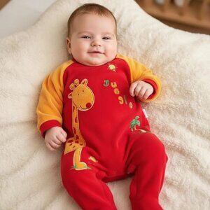 Baby Pekkle Velour Giraffe Jungle Footie 3 Months